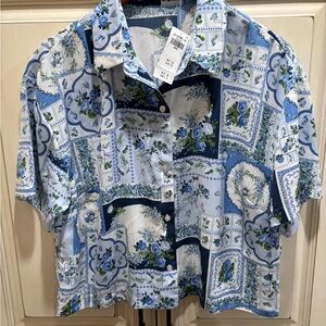 NWT Floral Patchwork Blue Shirt